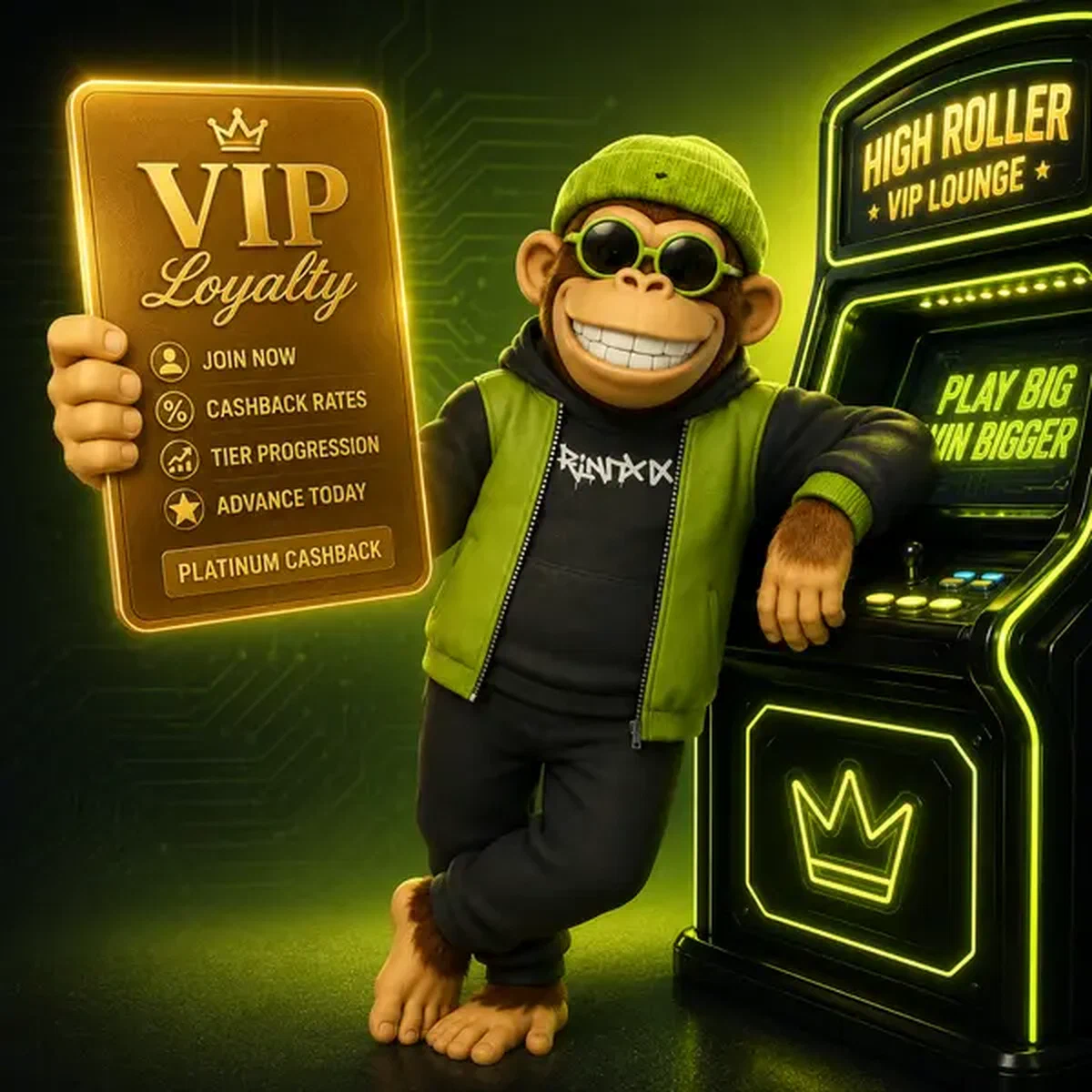Bonus Kong präsentiert VIP Loyalty Progression goldene Karte für Spieler zur Registrierung auf Neon-Promenade