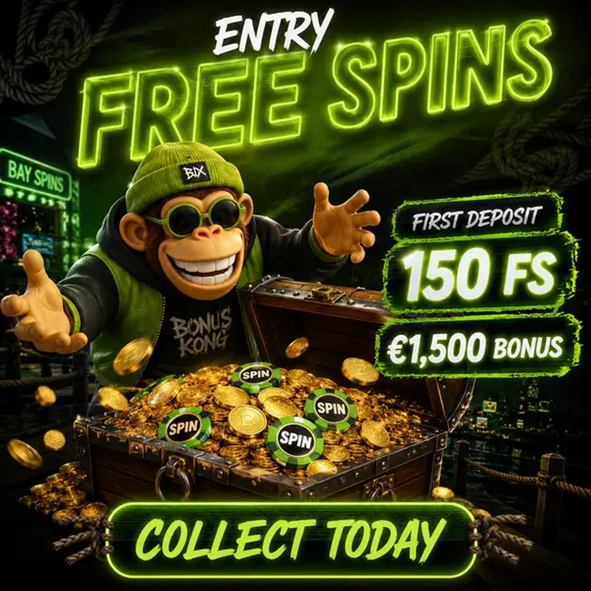 Bonus Kong feiert Freispiel-Schatz am Welcome Free Spins Entry Point Casino