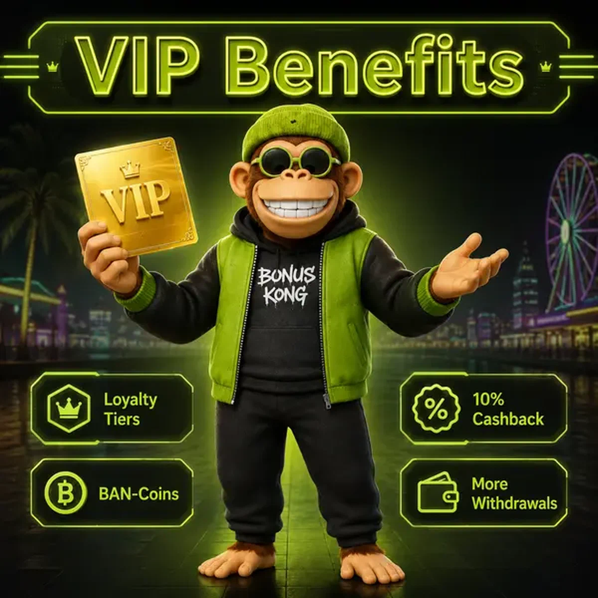 Spieler hält goldene Promo-Code-Karte bei VIP Exclusive Codes und King Kong Tier Benefits